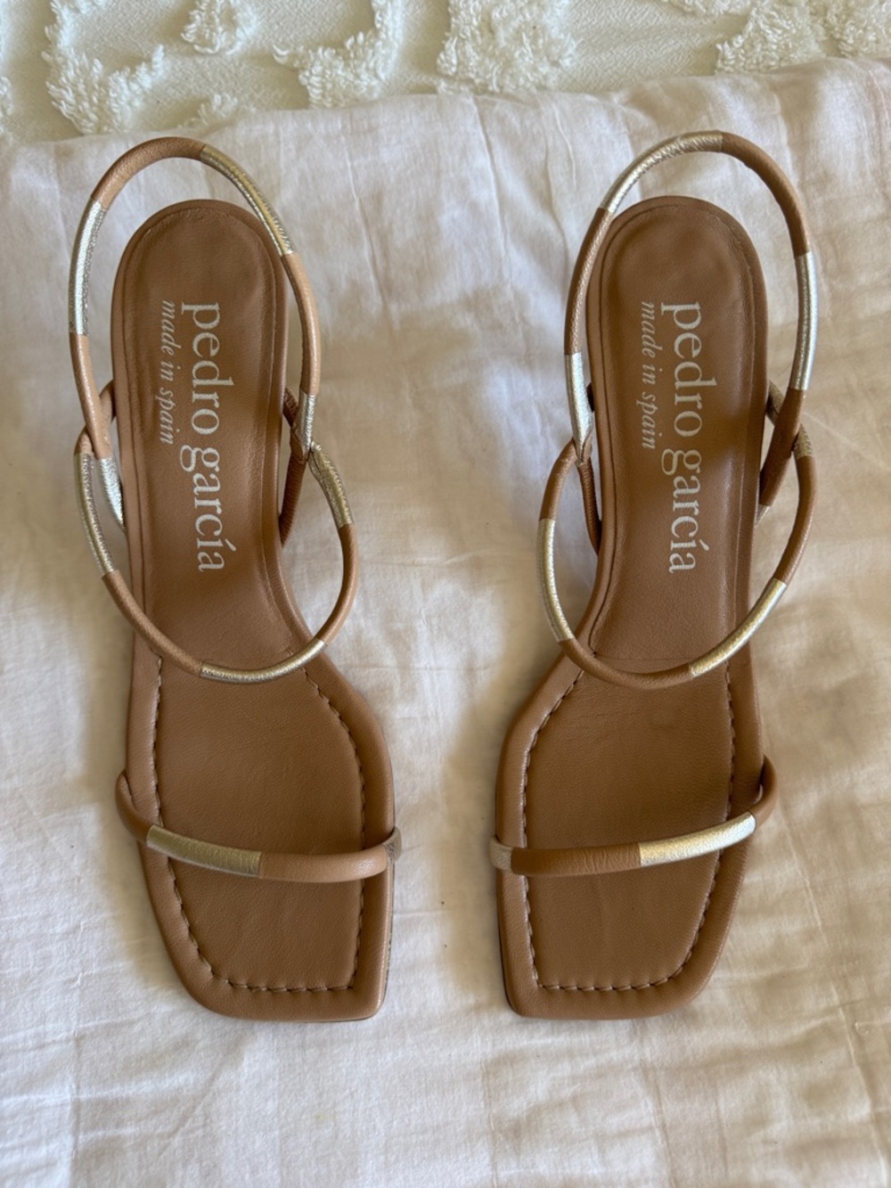 Pedro Garcia Brown Leather Slingback Sandals with Metallic Straps